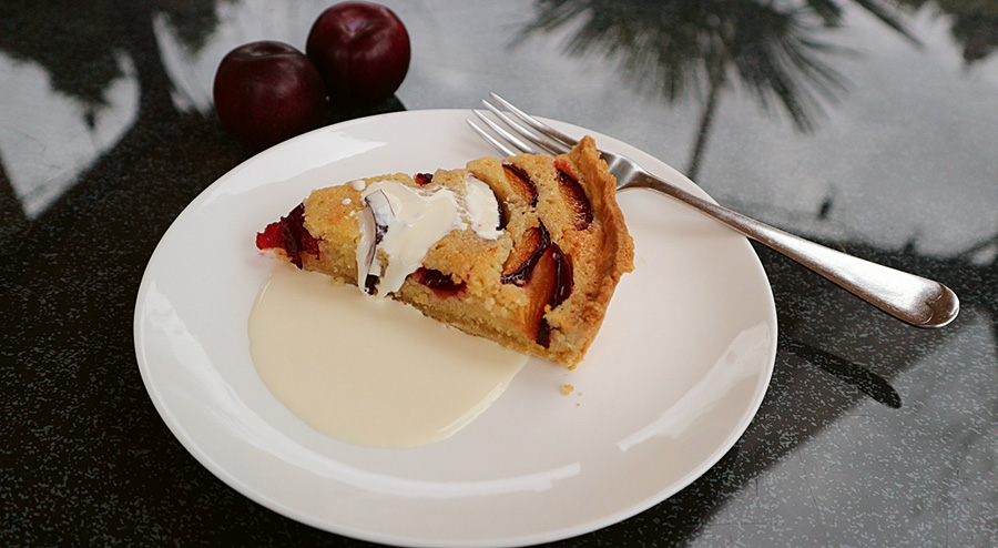 Almond, lemon and plum tart